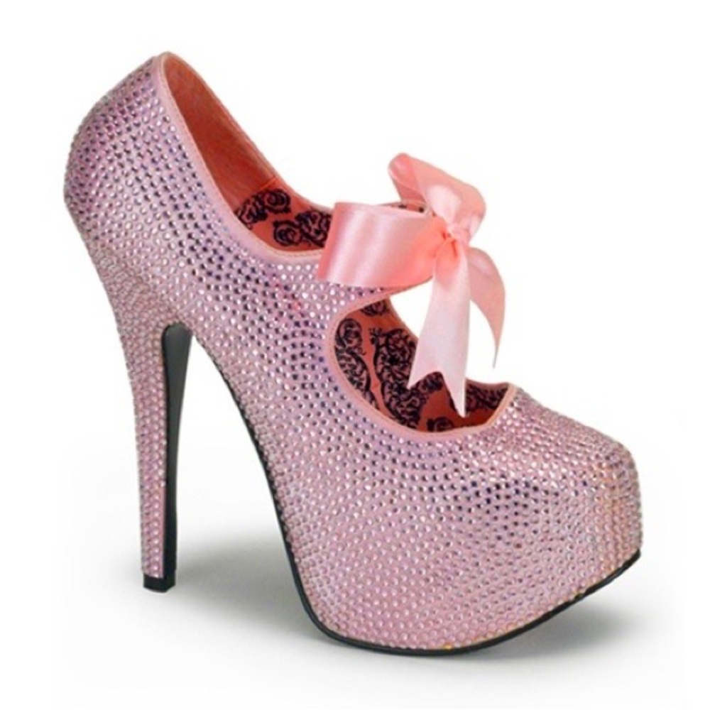 Pink rhinestone platform heels